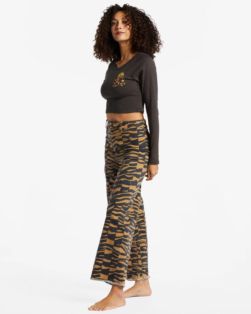 Billabong Free Fall Print Wide Leg Pants - Cosmic Khaki