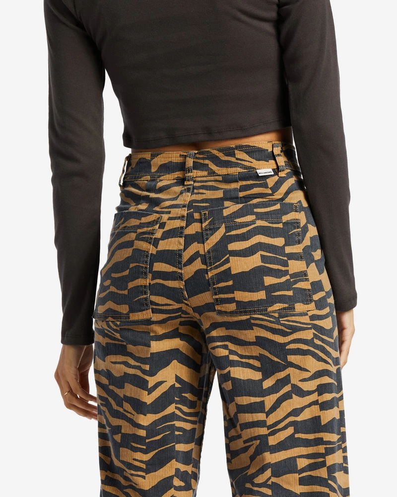 Billabong Free Fall Print Wide Leg Pants - Cosmic Khaki