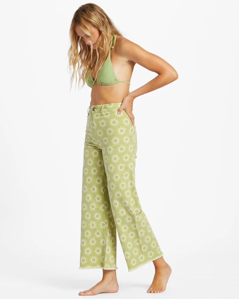 Billabong Free Fall Print Wide Leg Pants - Green Eyes