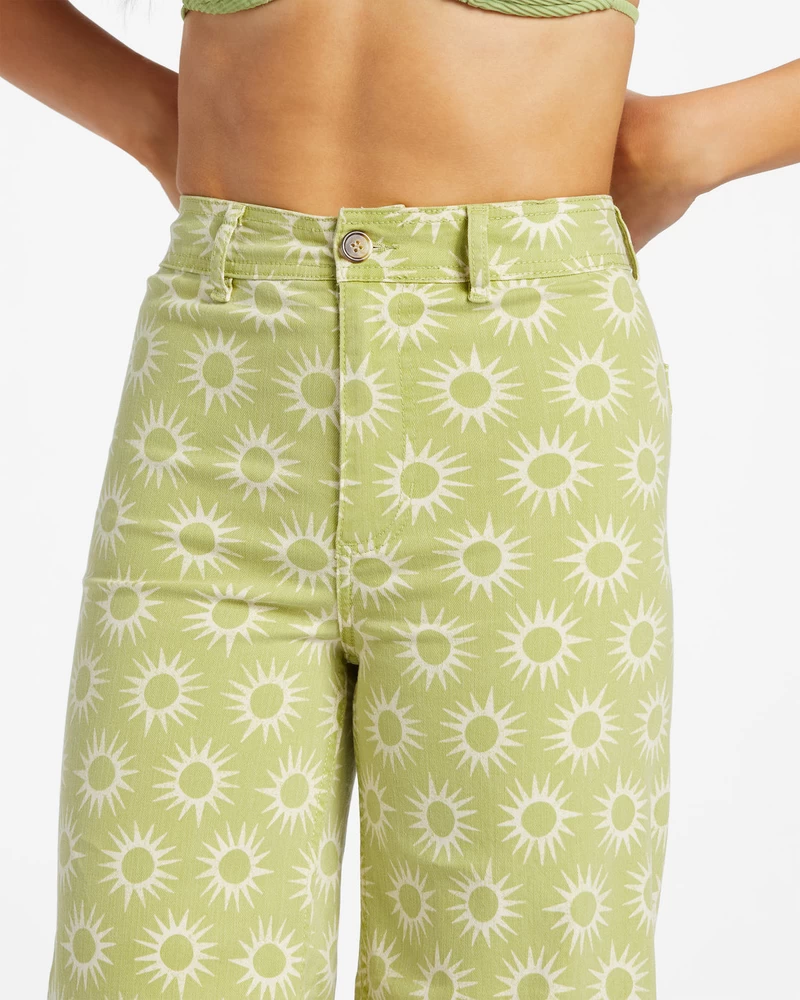 Billabong Free Fall Print Wide Leg Pants - Green Eyes