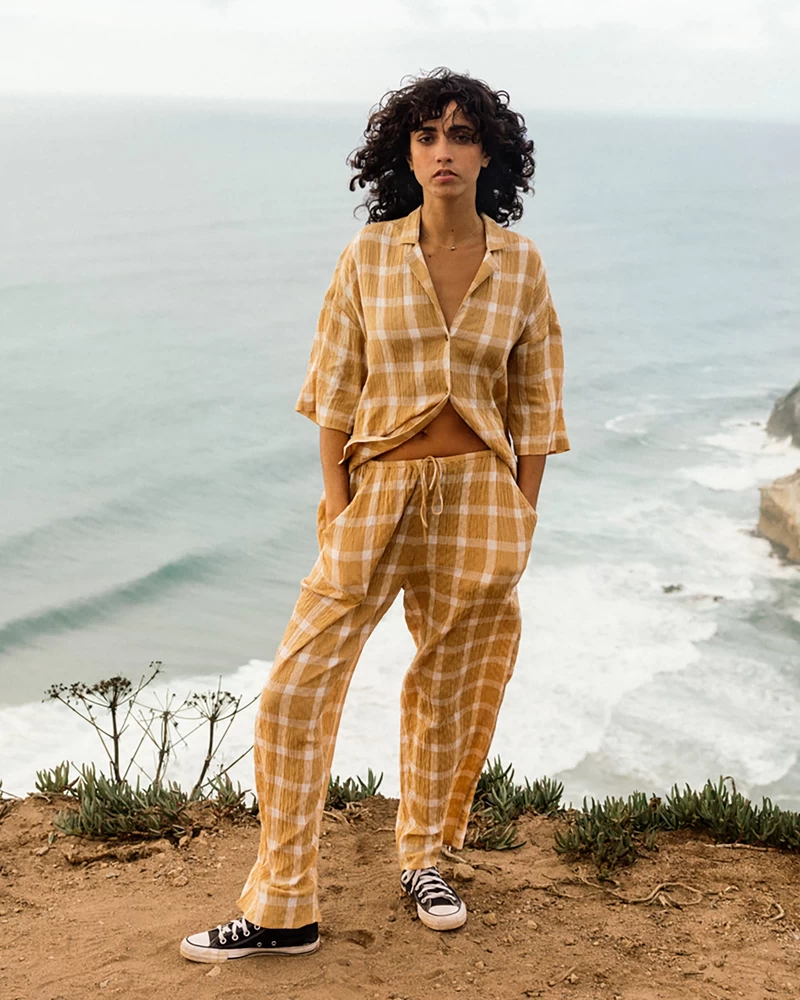 Billabong Plaid Out Elastic Waist Pants - Hemp 2