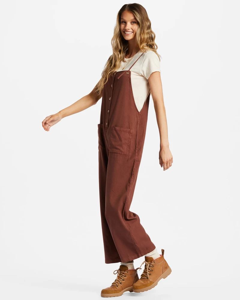 Billabong Beach Cruiser Wide-Leg Overalls - Mocha