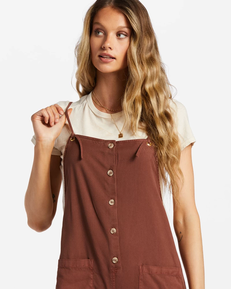 Billabong Beach Cruiser Wide-Leg Overalls - Mocha