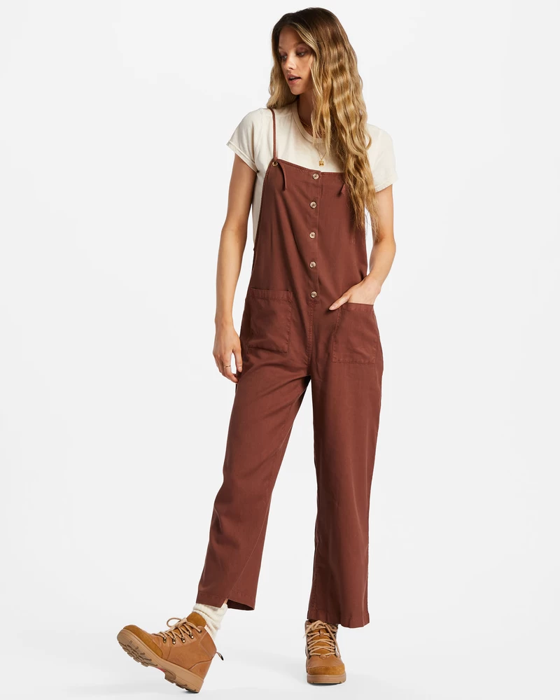 Billabong Beach Cruiser Wide-Leg Overalls - Mocha