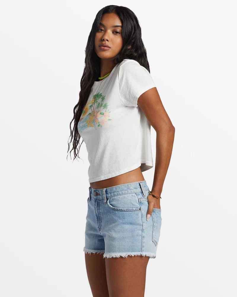 Billabong Drift Away Frayed Denim Shorts - Light Wash