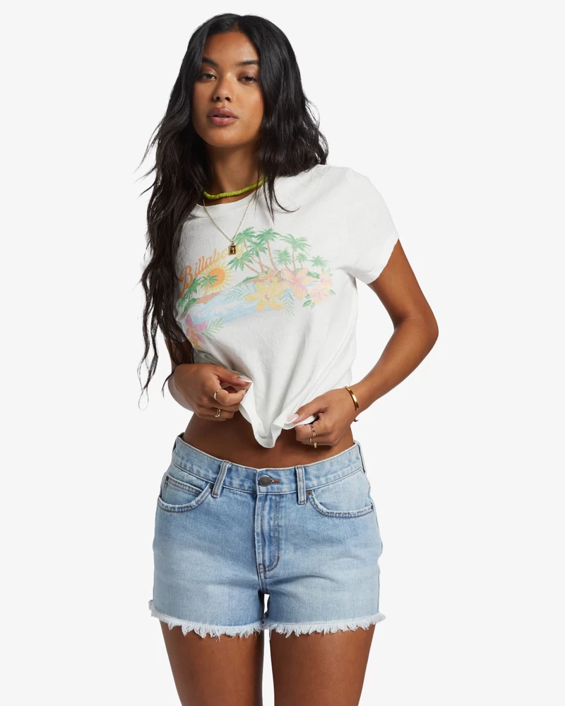 Billabong Drift Away Frayed Denim Shorts - Light Wash