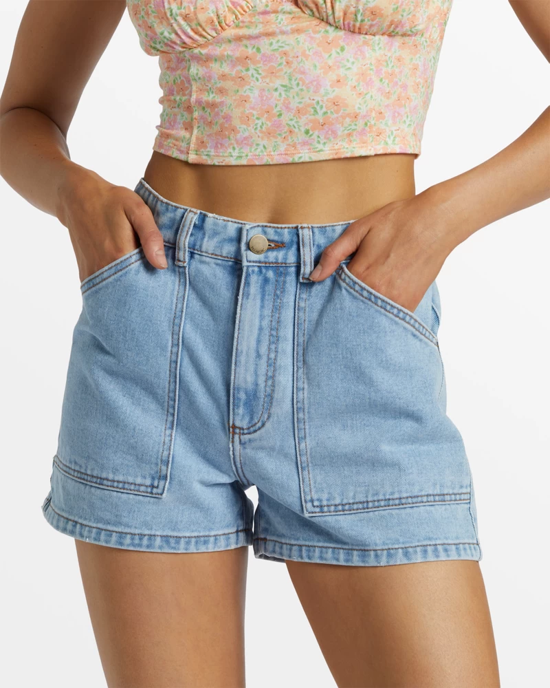 Billabong Leia Carpenter Denim Shorts - Soft Blue
