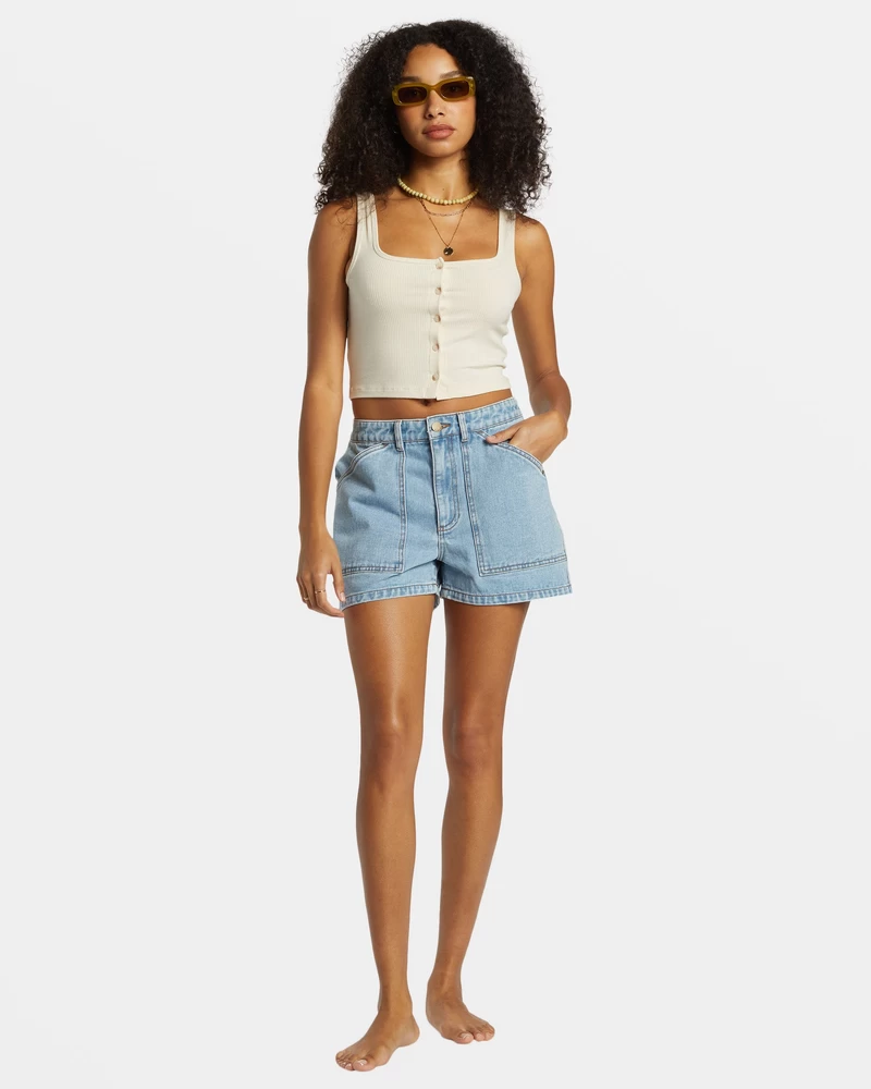 Billabong Leia Carpenter Denim Shorts - Soft Blue