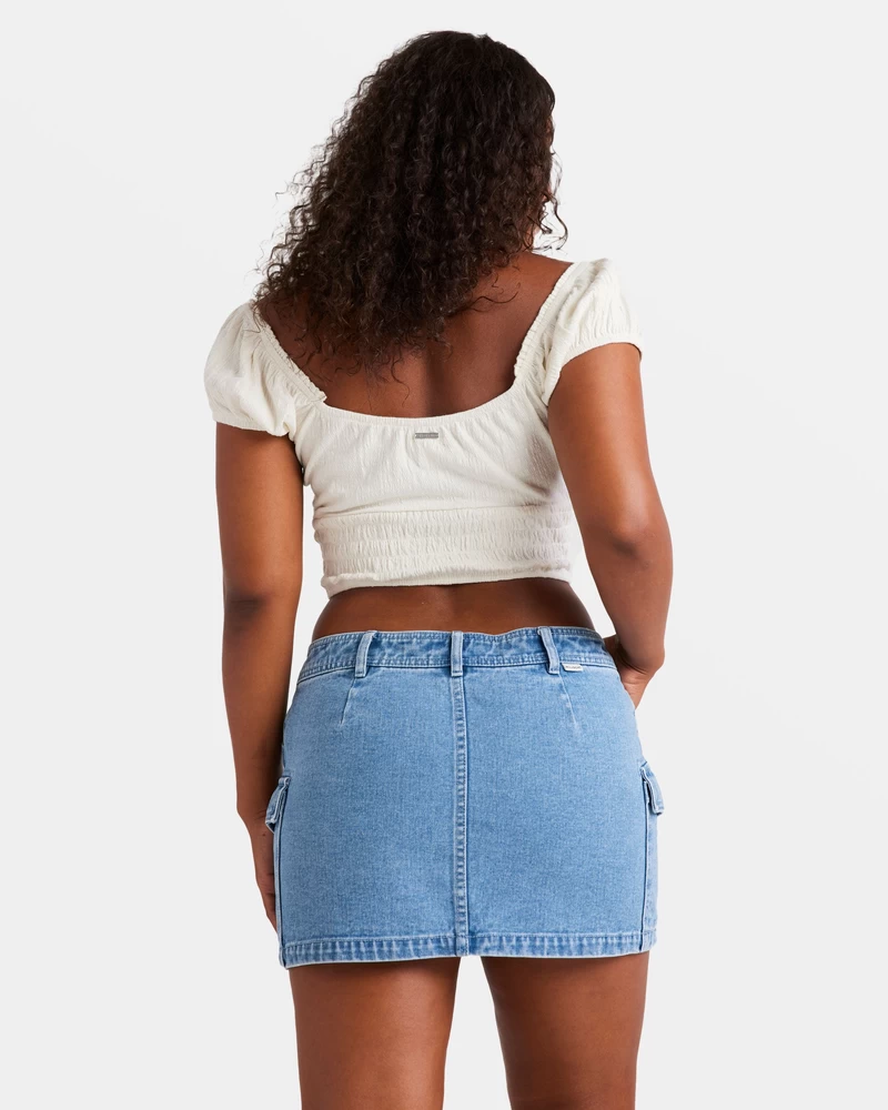 Billabong Hilary Denim Cargo Skirt - Medium Blue Rinse