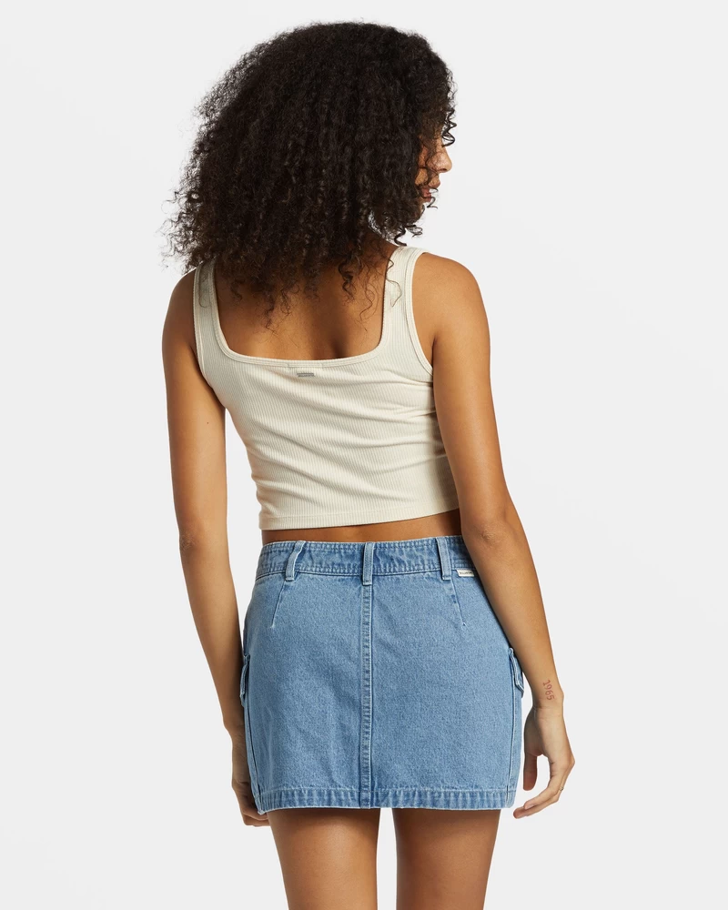 Billabong Hilary Denim Cargo Skirt - Medium Blue Rinse