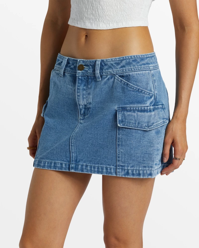 Billabong Hilary Denim Cargo Skirt - Medium Blue Rinse