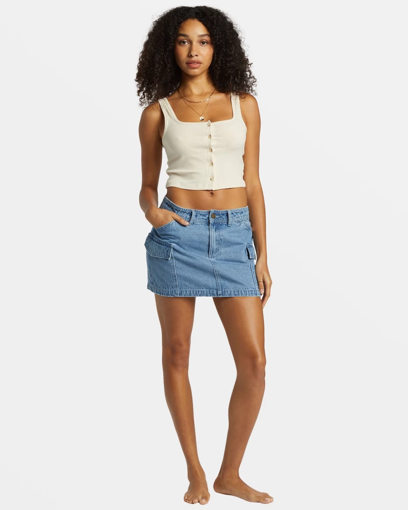 Billabong Hilary Denim Cargo Skirt - Medium Blue Rinse