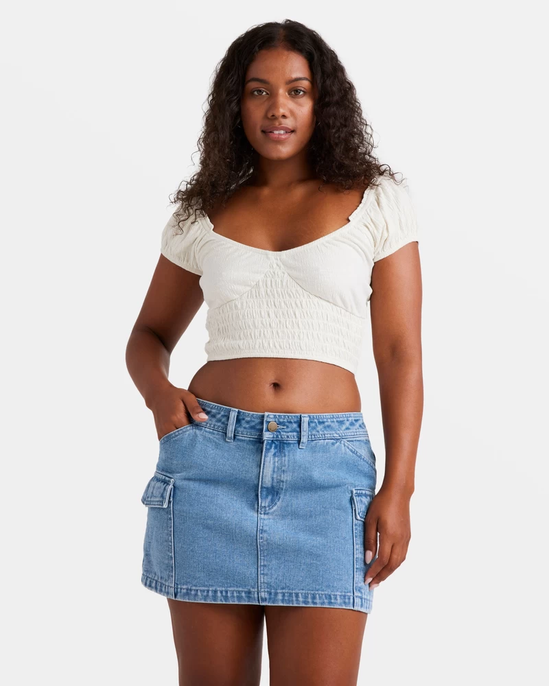 Billabong Hilary Denim Cargo Skirt - Medium Blue Rinse