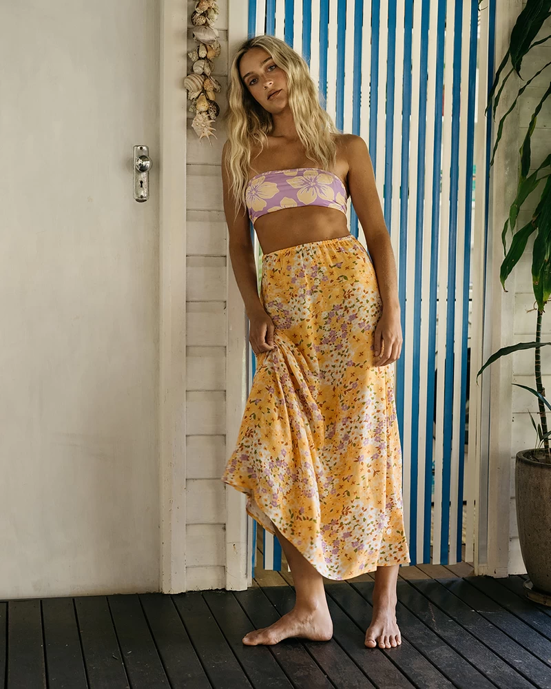 Billabong Midi Moment Printed Midi Skirt - Peach Whip