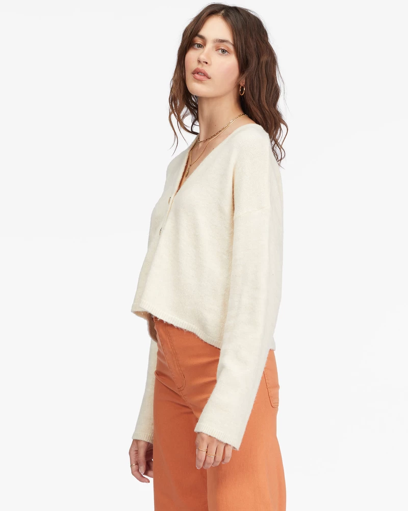 Billabong Short N Sweet Cropped Cardigan Sweater - White Cap