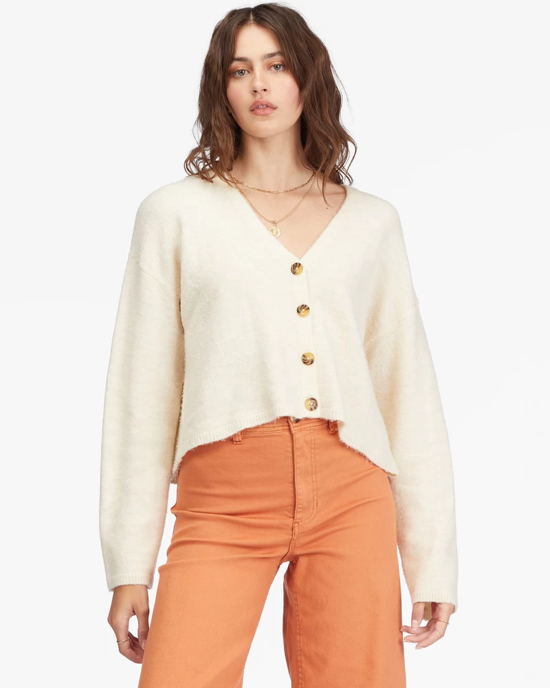Billabong Short N Sweet Cropped Cardigan Sweater - White Cap