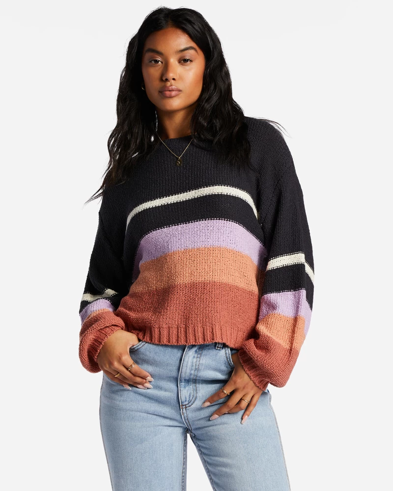 Billabong Seeing Double Crop Crewneck Sweater - Lilac Breeze