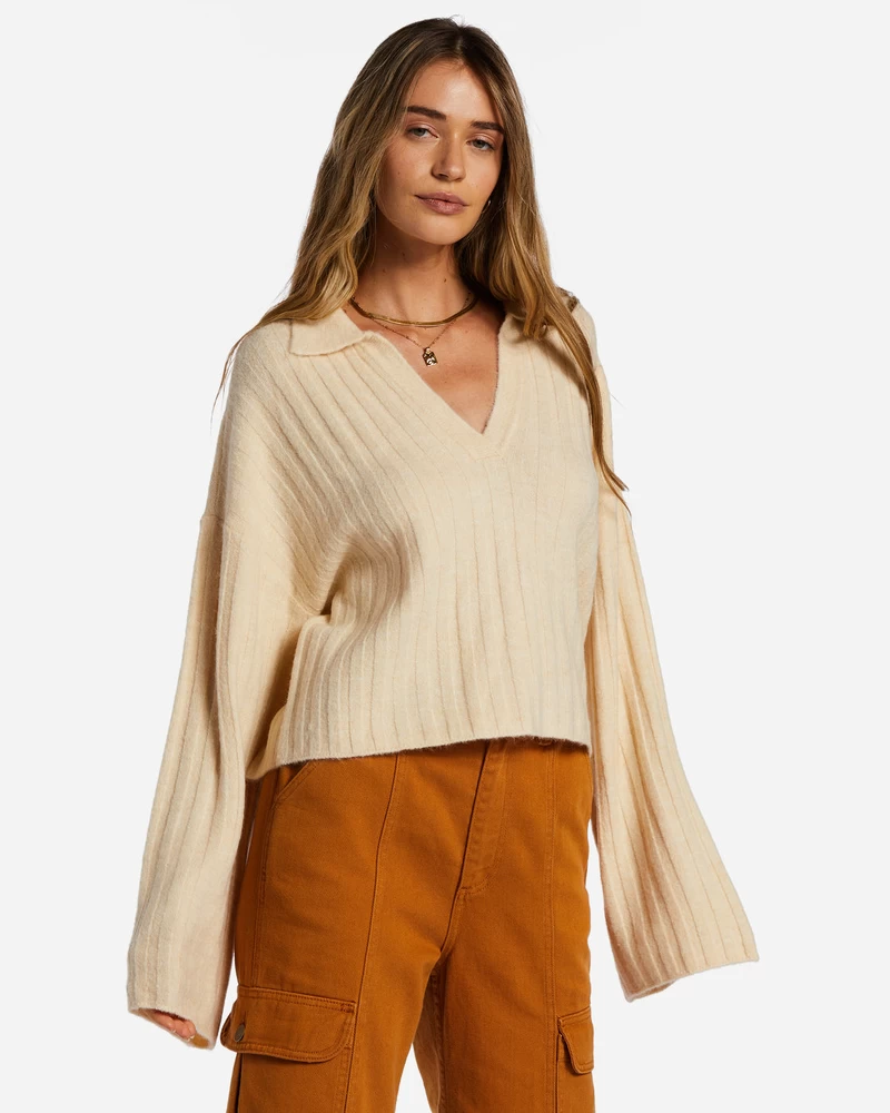 Billabong Flip Out Cropped Sweater - White Cap 1
