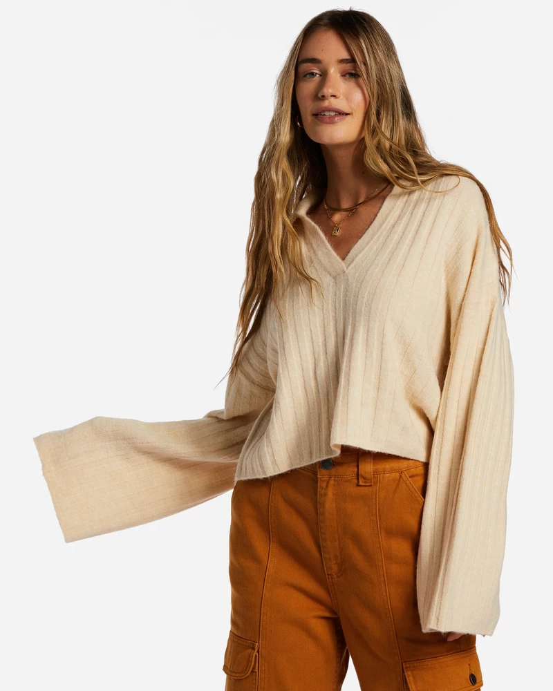 Billabong Flip Out Cropped Sweater - White Cap 1