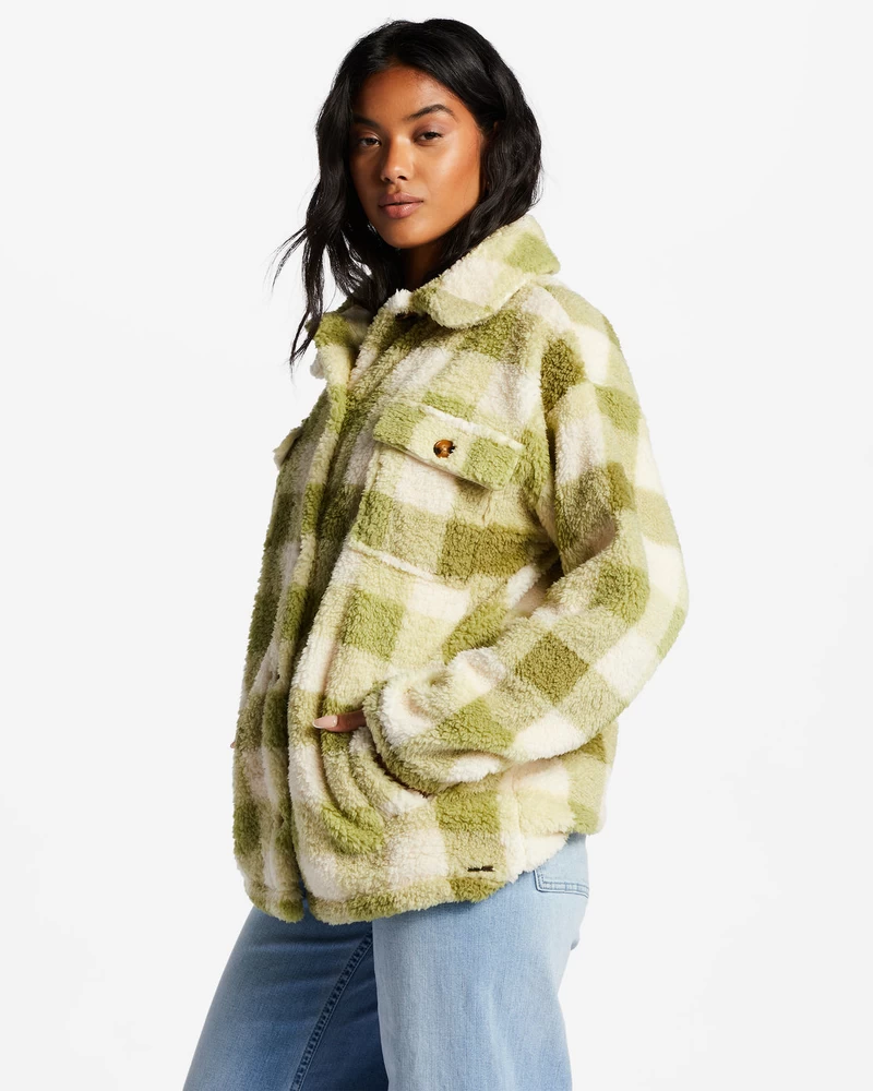 Billabong Fairbanks Button-Up Teddy Bear Jacket - Green Eyes