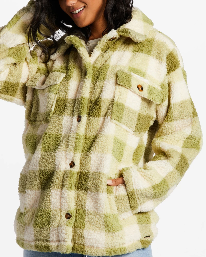 Billabong Fairbanks Button-Up Teddy Bear Jacket - Green Eyes