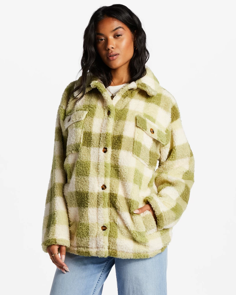 Billabong Fairbanks Button-Up Teddy Bear Jacket - Green Eyes