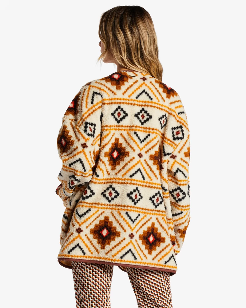 Billabong Fireside Cozy Buttoned Fleece Jacket - White Multi