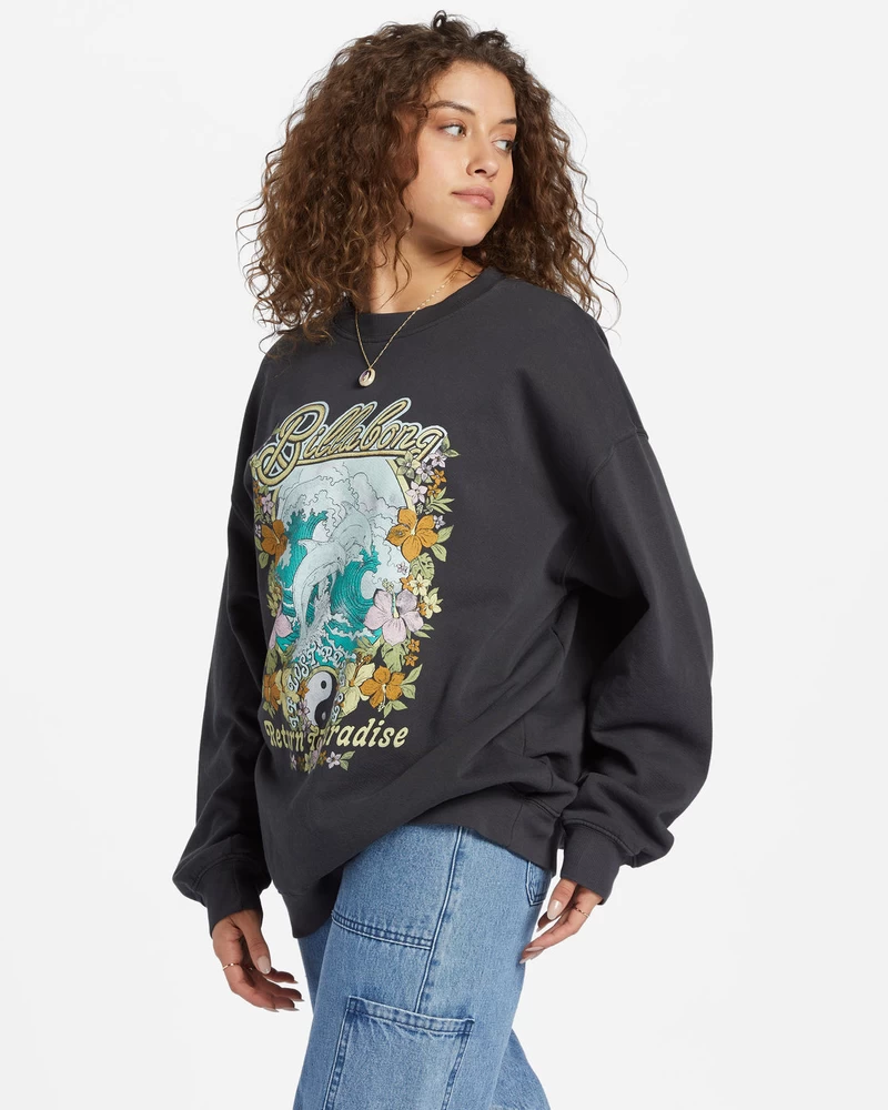 Billabong Ride In Oversized Crewneck Sweatshirt - Black Sands 3