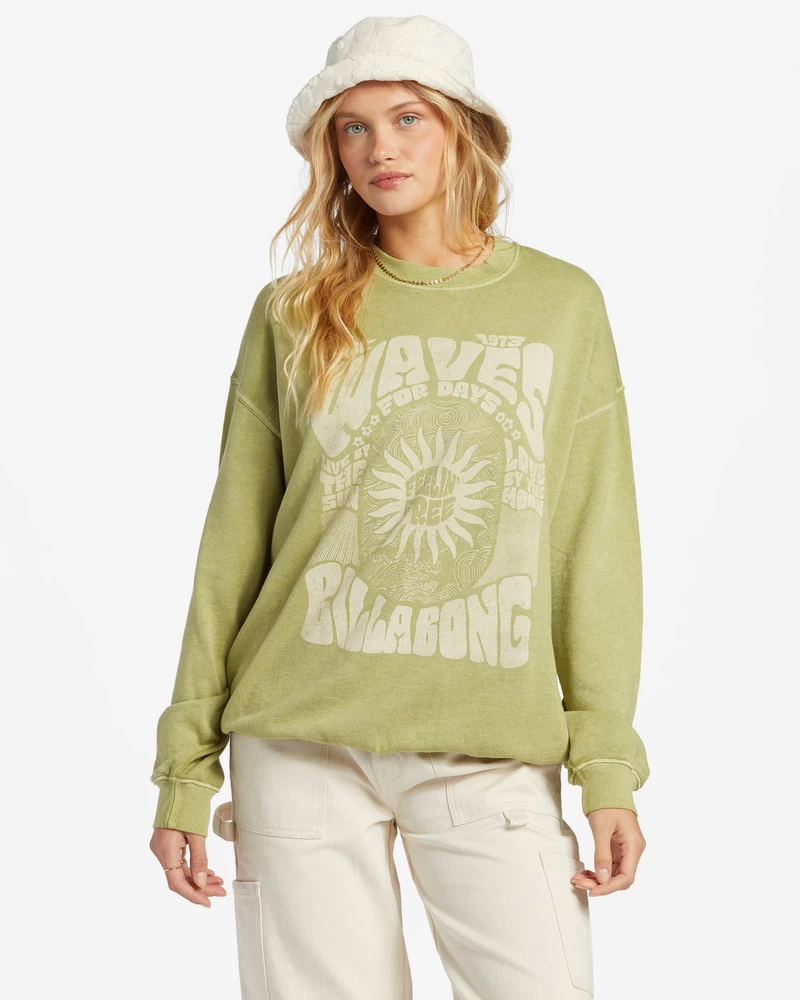 Billabong Ride Com Moletom Oversized Com Gola Redonda - Verde Palma