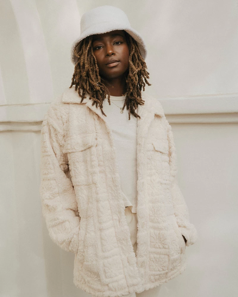 Billabong Fairbanks Button-Up Teddy Bear Jacket - White Cap