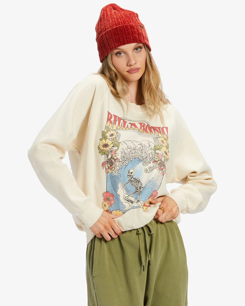 Billabong Here We Go Graphic Crewneck Sweatshirt - White Cap