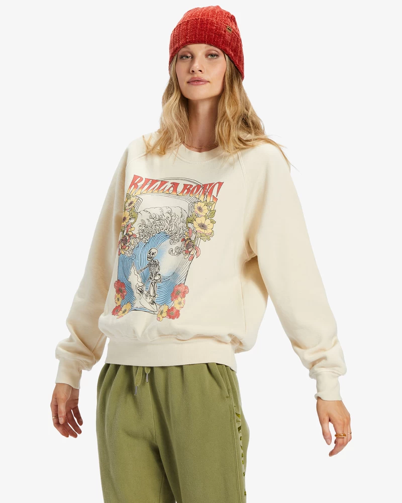 Billabong Here We Go Graphic Crewneck Sweatshirt - White Cap
