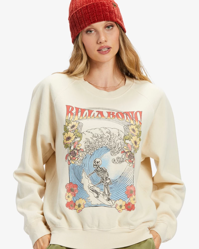 Billabong Here We Go Graphic Crewneck Sweatshirt - White Cap