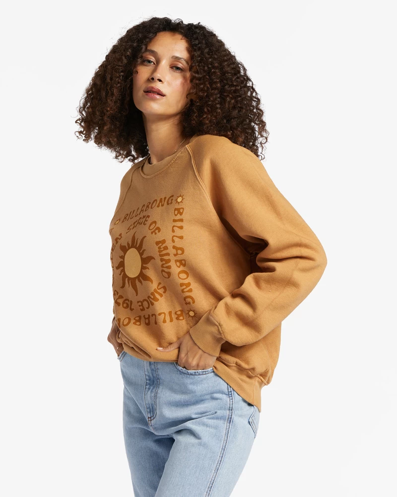 Billabong Here We Go Graphic Crewneck Sweatshirt - Cosmic Khaki