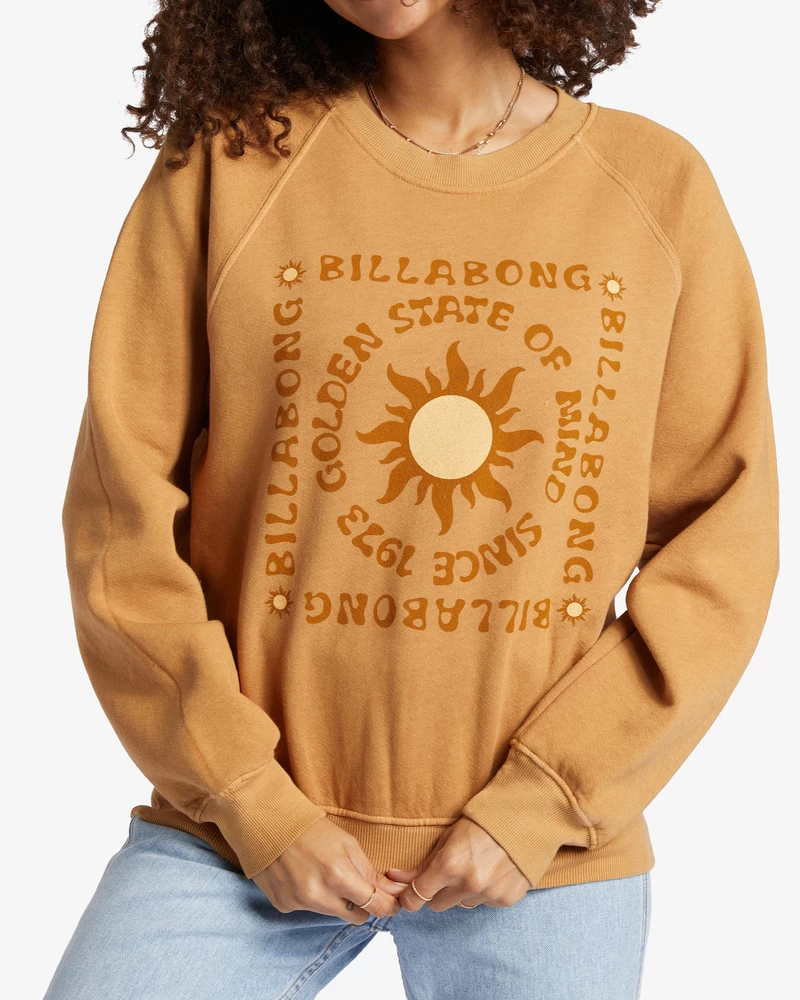 Billabong Here We Go Graphic Crewneck Sweatshirt - Cosmic Khaki