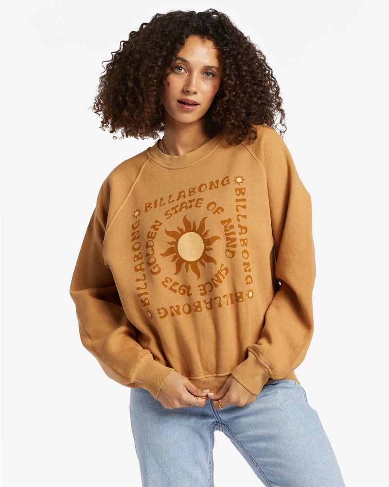 Billabong Here We Go Graphic Crewneck Sweatshirt - Cosmic Khaki