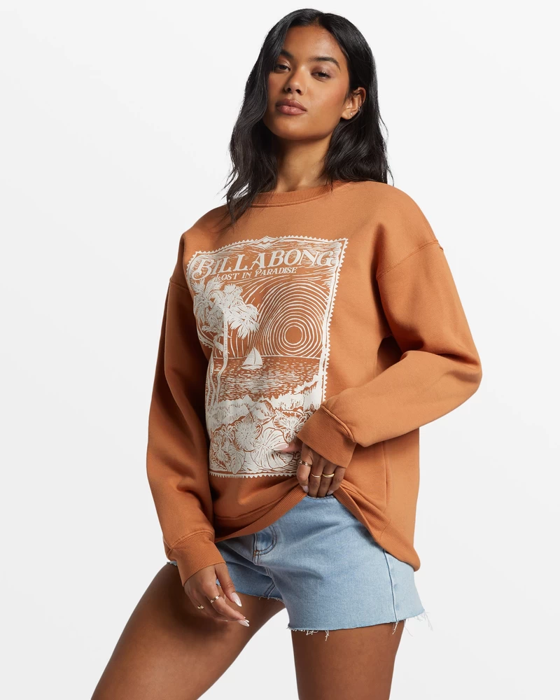 Billabong Paradise Is Here Crew Neck Sweatshirt - Toffee