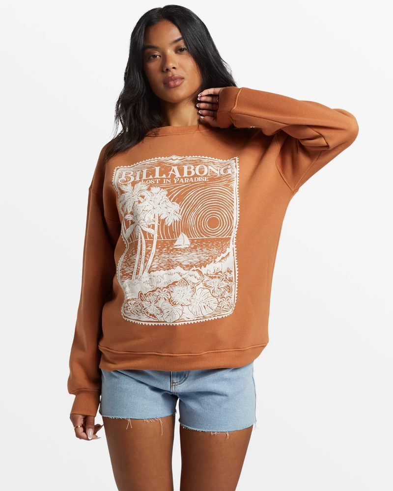 Billabong Paradise Is Here Crew Neck Sweatshirt - Toffee