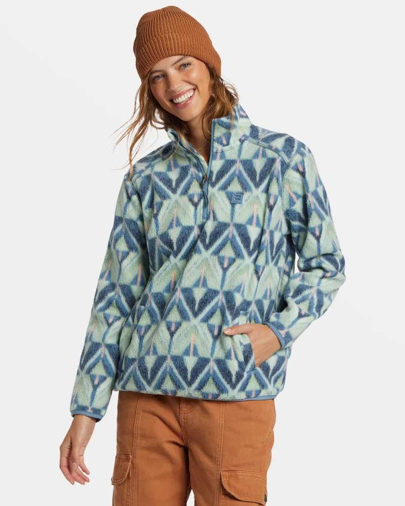 Billabong A/div Border Mock 3 Kaus Pullover Setengah Ritsleting - Bayangan Biru