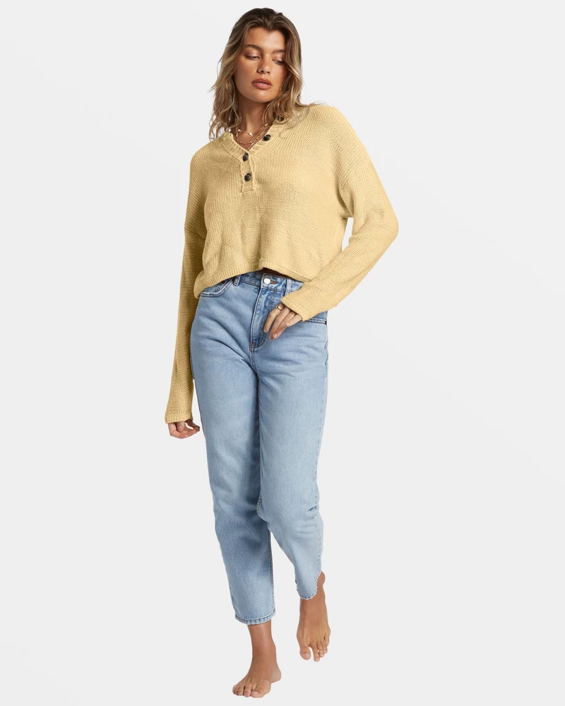 Billabong Shallow Waters Henley Sweater - Retro Yellow