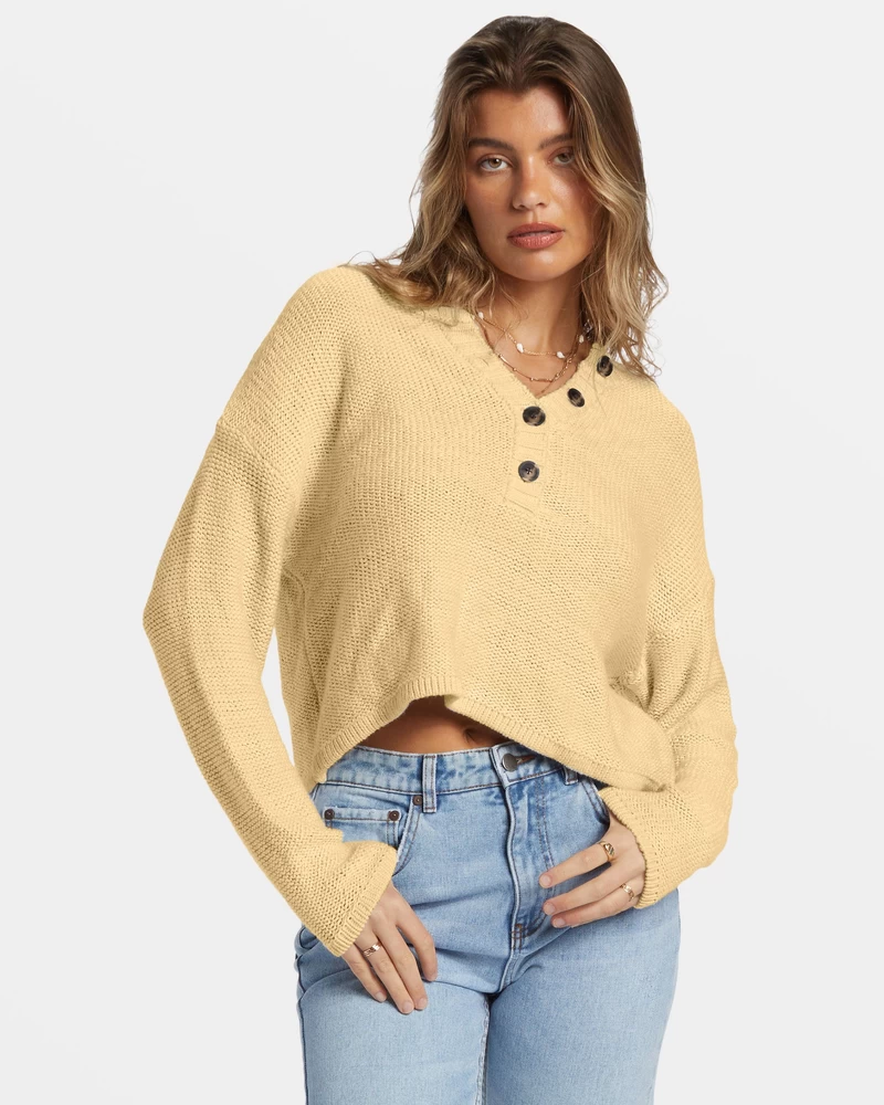 Billabong Shallow Waters Henley Sweater - Retro Yellow