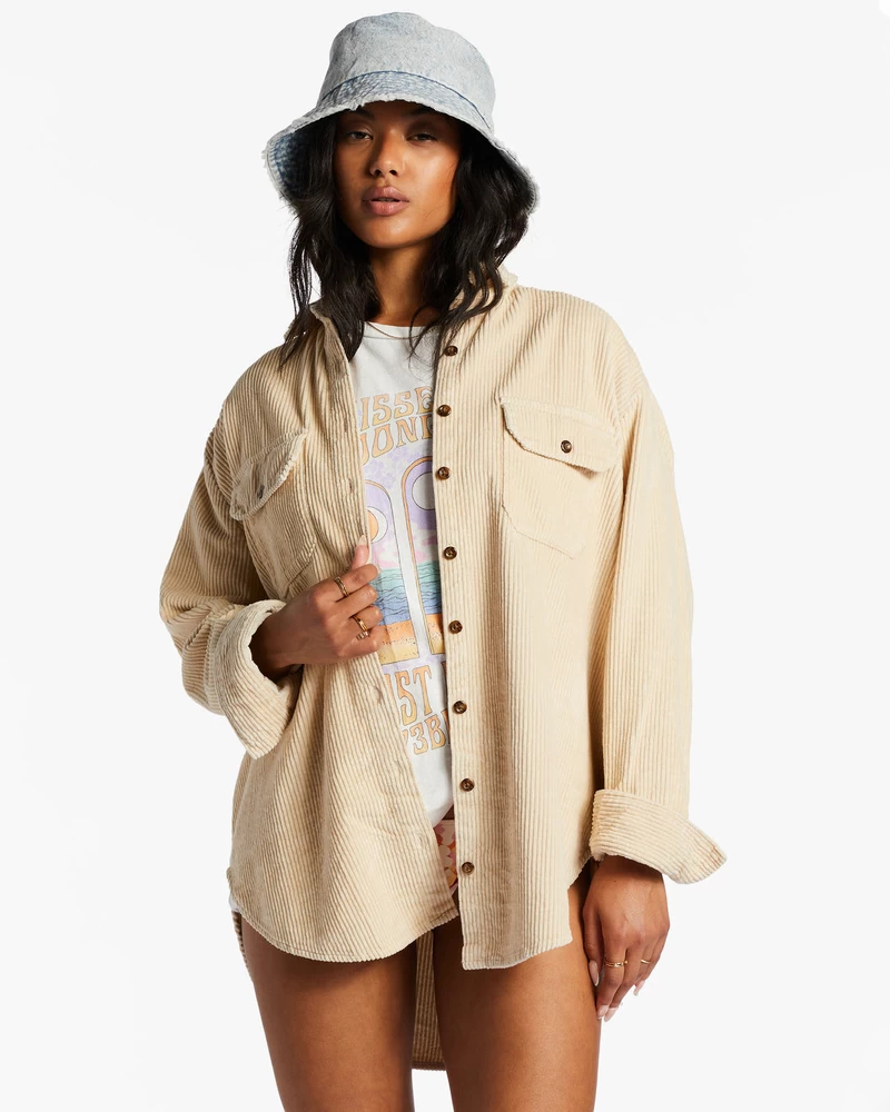 Billabong So Stoked Cord Long Sleeve Top - Antique White 2