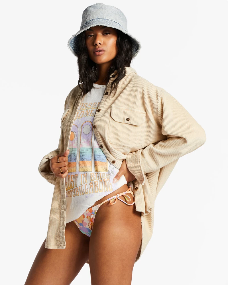 Billabong So Stoked Cord Long Sleeve Top - Antique White 2