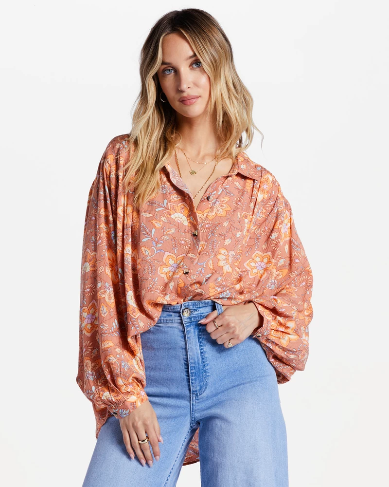 Billabong Day After Day Chemise Boutonnée Surdimensionnée - Rose Dawn
