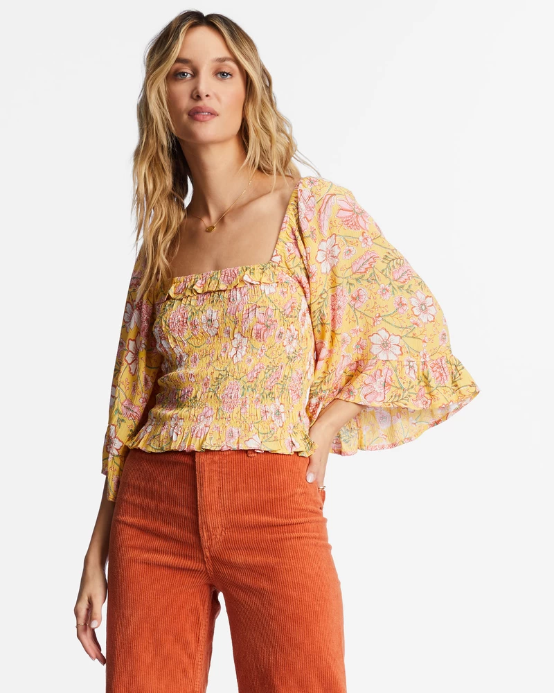 Billabong Be My Babe Bell Sleeve Top - Golden Peach