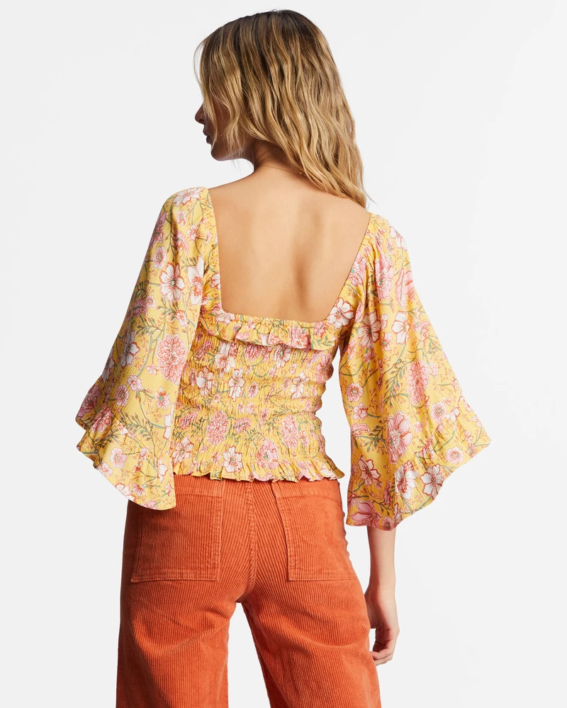 Billabong Be My Babe Bell Sleeve Top - Golden Peach