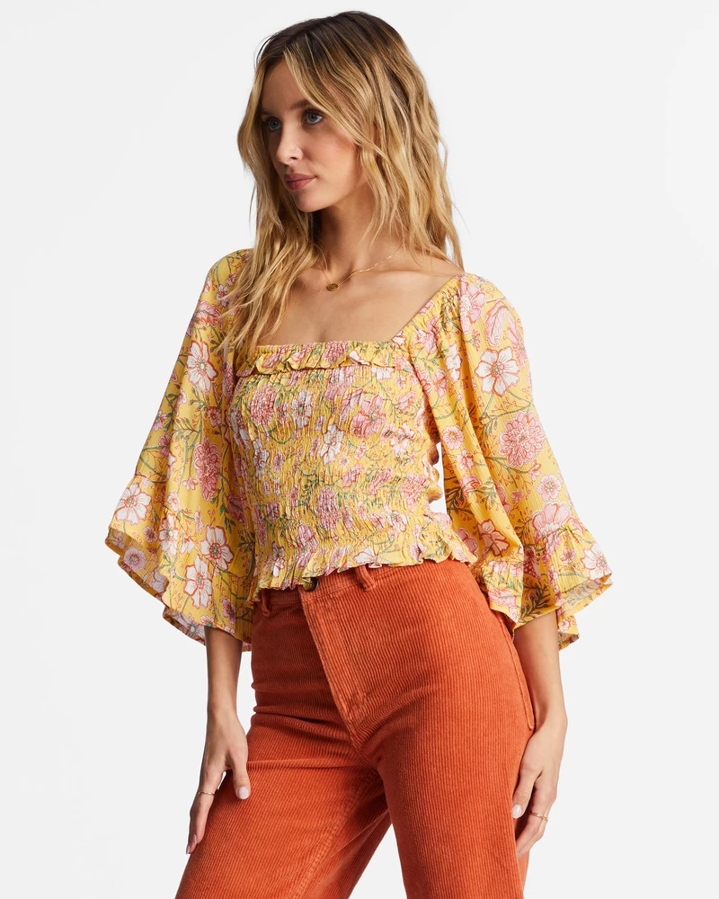 Billabong Be My Babe Bell Sleeve Top - Golden Peach