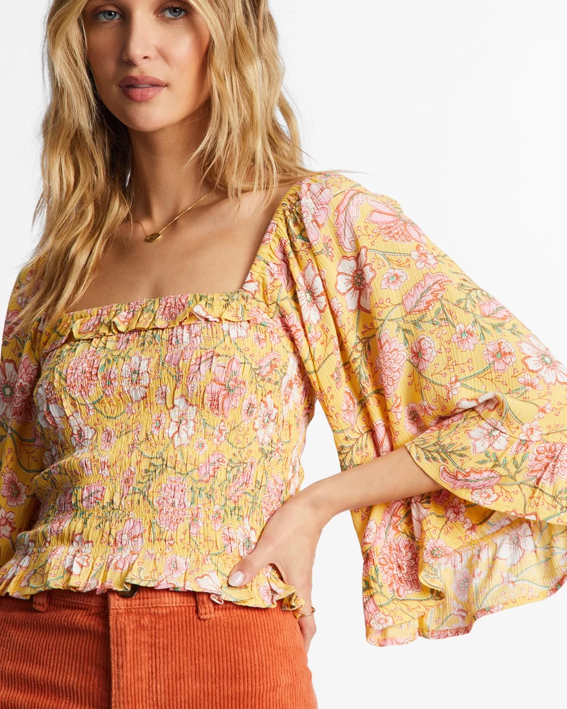 Billabong Be My Babe Bell Sleeve Top - Golden Peach