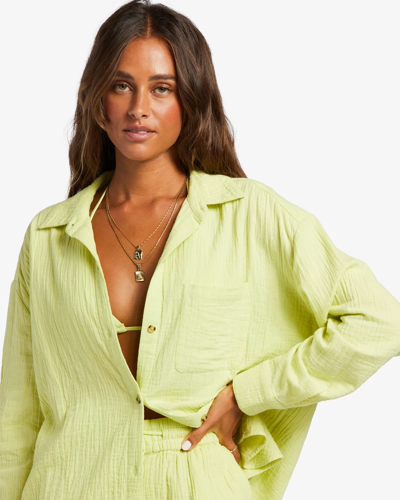Camisa Billabong Direita Em Manga Longa - Limão Claro
