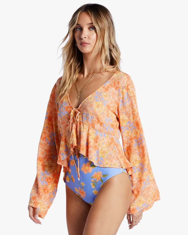 Billabong Forever Floral Long Sleeve Shirt - Light Melon